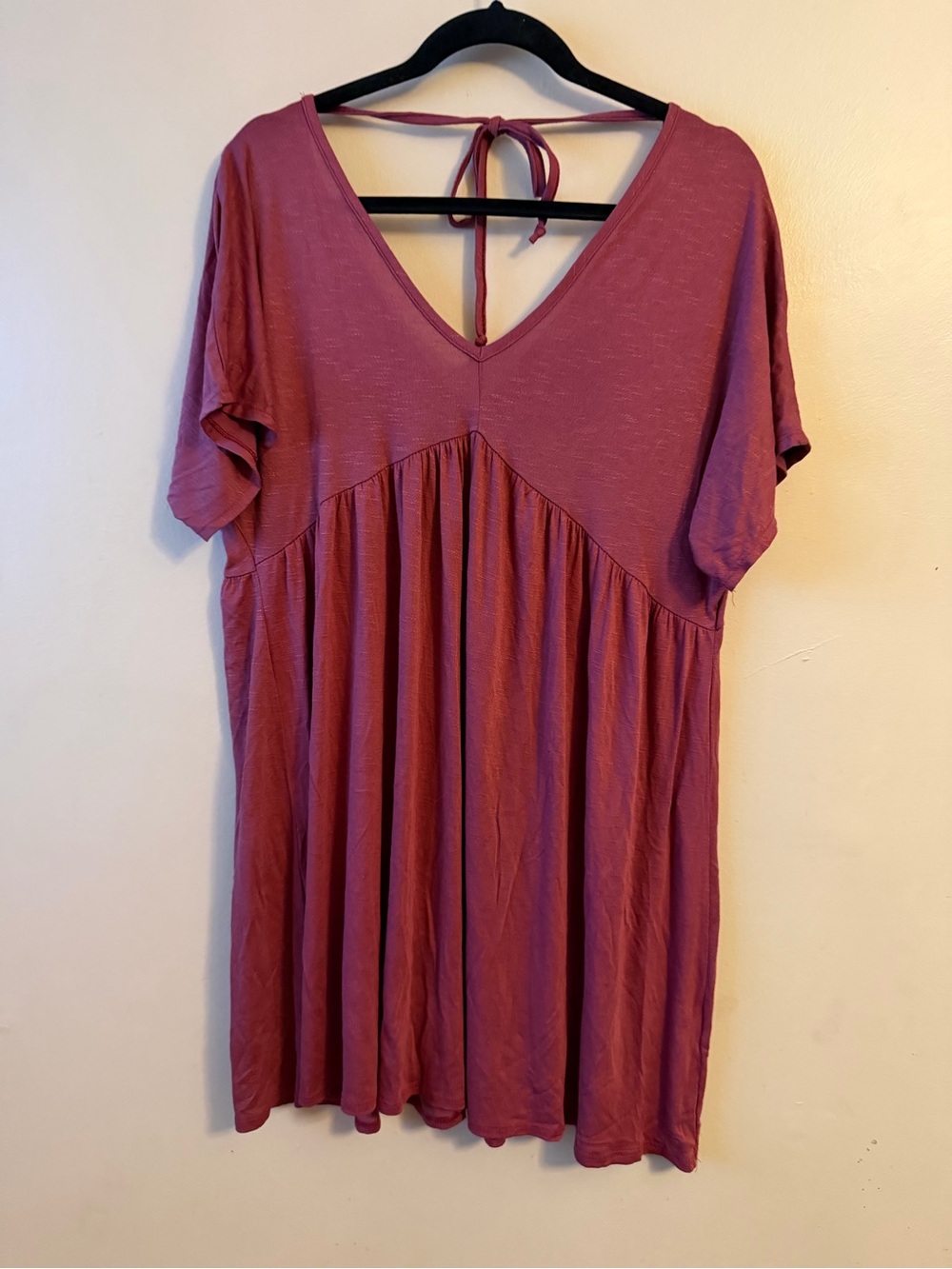 Olivia Rae V-Neck Tie-Back Babydoll Tunic - Wine